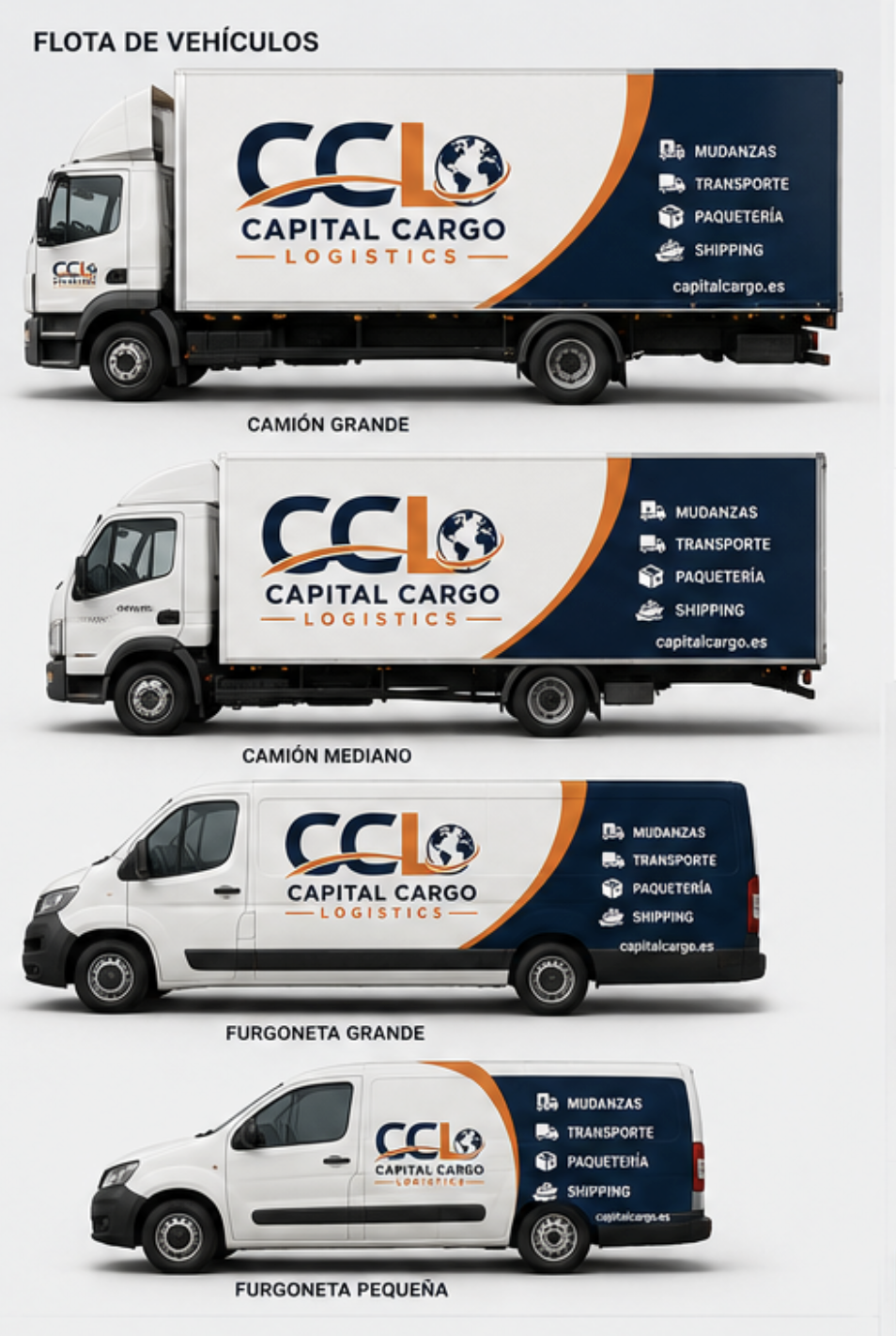 Flota de vehículos Capital Cargo: camiones y furgonetas