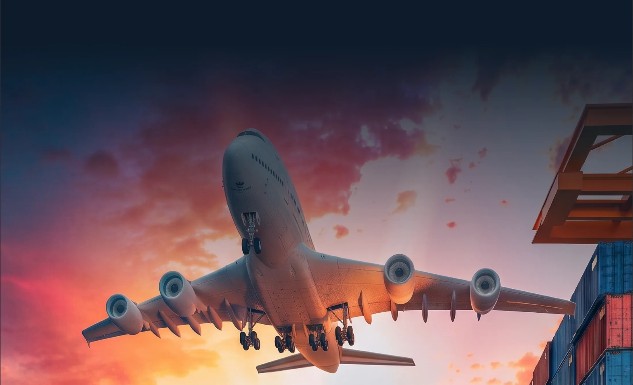 Avión de carga Capital Cargo despegando junto a contenedores